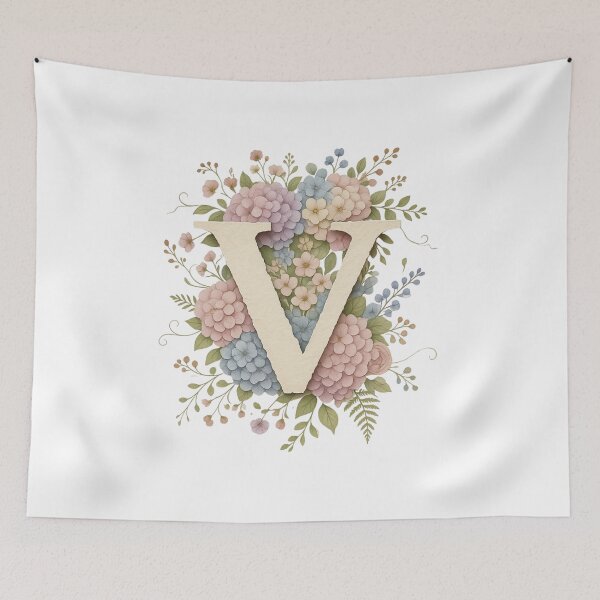 Item preview, Floral Letter V Monogram Watercolor designed and sold by ITCHAWAWAA.