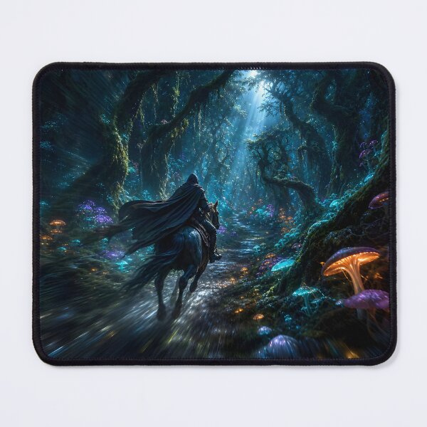 Item preview, Midnight Rider Through the Enchanted Forest – Dark Fantasy Horse Adventure designed and sold by DreamyWallVibes.