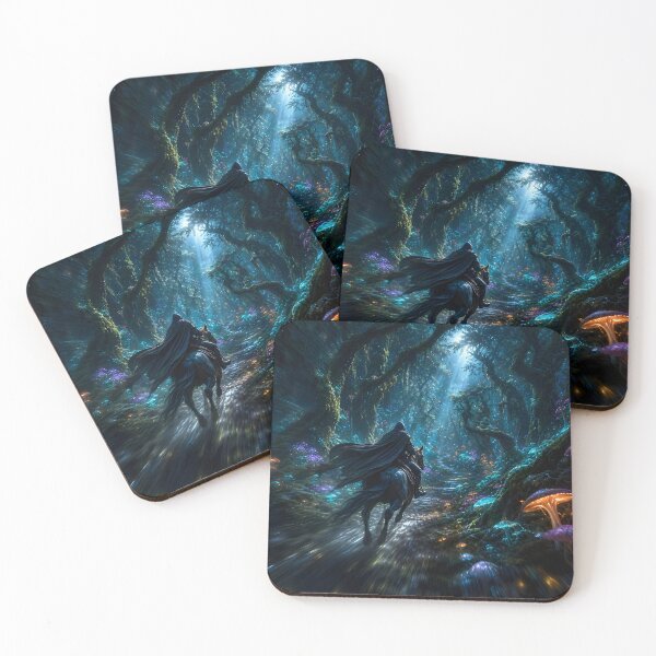 Item preview, Midnight Rider Through the Enchanted Forest – Dark Fantasy Horse Adventure designed and sold by DreamyWallVibes.