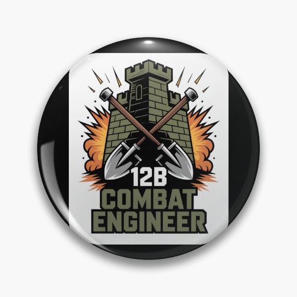 Item preview, 12B Combat Engineer — Castle Tower Emblem with Crossed Shovels and Explosion Military MOS Graphic designed and sold by GFamilyC.