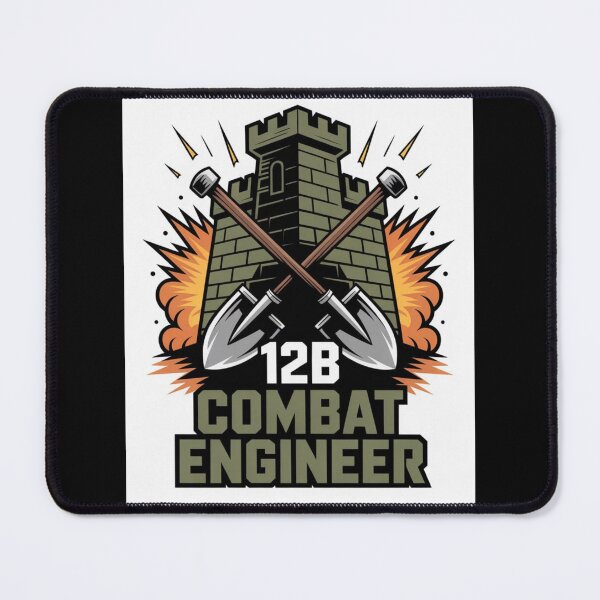 Item preview, 12B Combat Engineer — Castle Tower Emblem with Crossed Shovels and Explosion Military MOS Graphic designed and sold by GFamilyC.