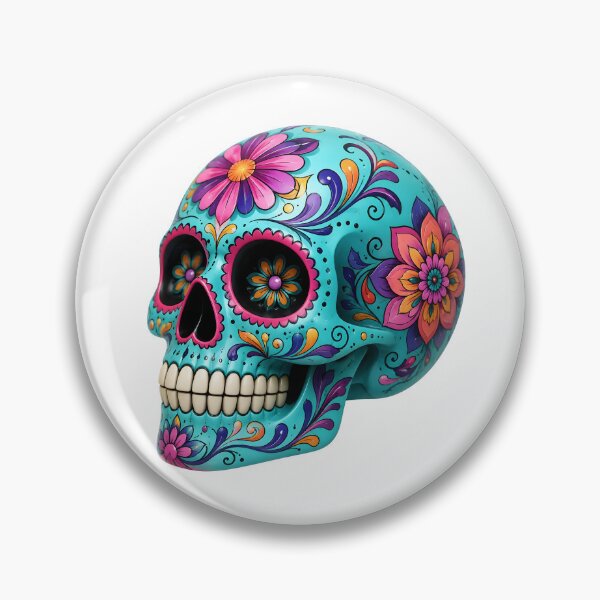 Item preview, Blue Skull with Pink Flowers – Gothic Floral Halloween Illustration designed and sold by DoveArtDesigns.