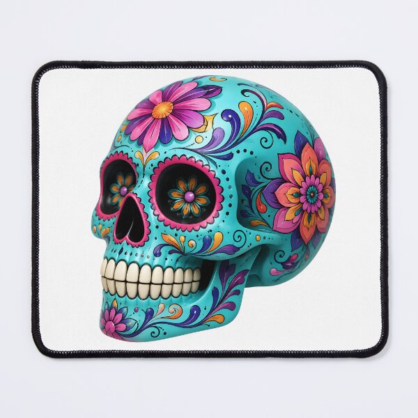 Item preview, Blue Skull with Pink Flowers – Gothic Floral Halloween Illustration designed and sold by DoveArtDesigns.