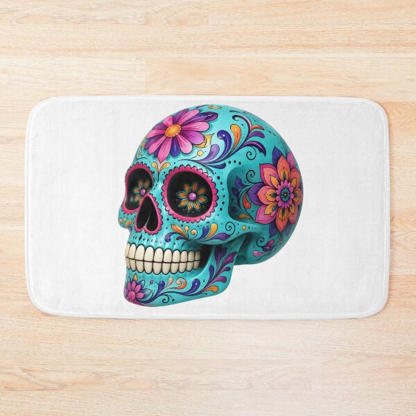 Item preview, Blue Skull with Pink Flowers – Gothic Floral Halloween Illustration designed and sold by DoveArtDesigns.