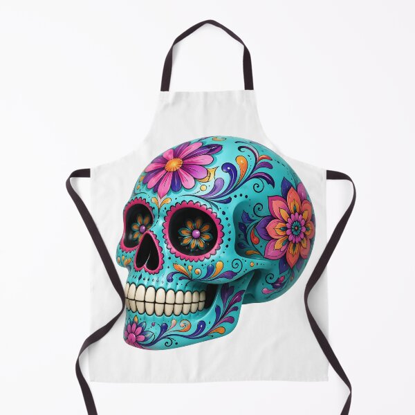 Item preview, Blue Skull with Pink Flowers – Gothic Floral Halloween Illustration designed and sold by DoveArtDesigns.