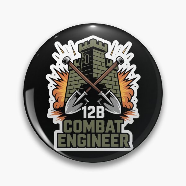 Item preview, 12B Combat Engineer — Castle Tower Emblem with Crossed Shovels and Explosion Military MOS Graphic White Outline designed and sold by GFamilyC.