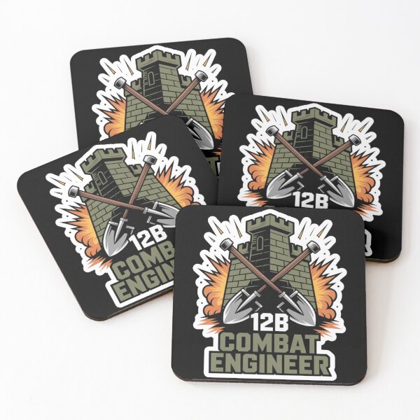 Item preview, 12B Combat Engineer — Castle Tower Emblem with Crossed Shovels and Explosion Military MOS Graphic White Outline designed and sold by GFamilyC.