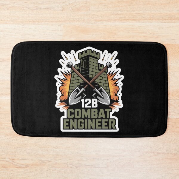 Item preview, 12B Combat Engineer — Castle Tower Emblem with Crossed Shovels and Explosion Military MOS Graphic White Outline designed and sold by GFamilyC.