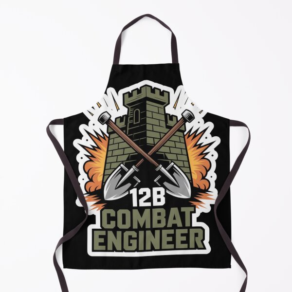 Item preview, 12B Combat Engineer — Castle Tower Emblem with Crossed Shovels and Explosion Military MOS Graphic White Outline designed and sold by GFamilyC.