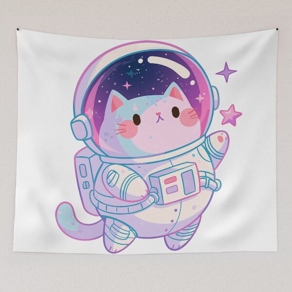 Item preview, Waving Kawaii astronaut cat with stars designed and sold by Artdavesalzburg.