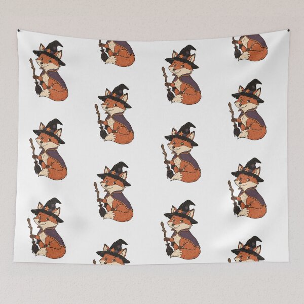 Item preview, Cute Witch Fox – Magical Woodland Halloween - Fox Witch Riding a Broom designed and sold by SOUFIANE1991.