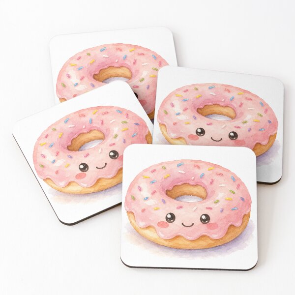 Item preview, Cute Pink Glazed Donut with Colorful Sprinkles and Kawaii Face designed and sold by Tav14.