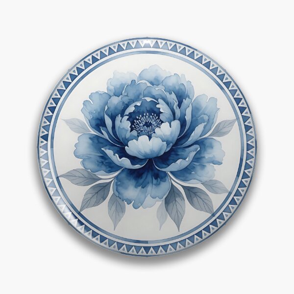 Item preview, Blue Peony Tile Art – Blue and White Floral Ceramic Watercolor Design designed and sold by HappyOops.