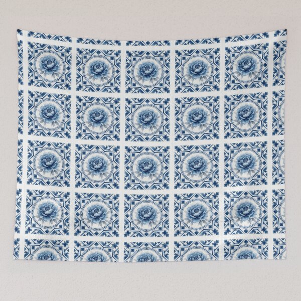 Item preview, Blue Peony Tile Art – Blue and White Floral Ceramic Watercolor Design designed and sold by HappyOops.