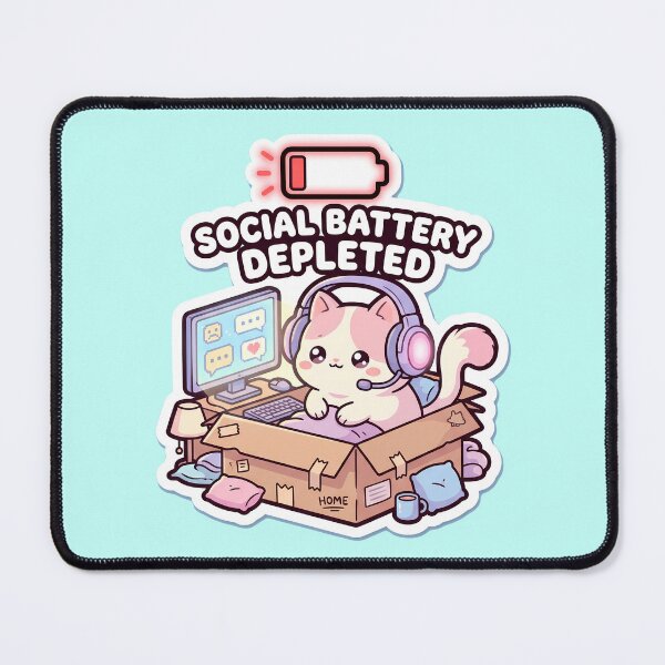 Item preview, Social Battery Depleted Cute Gaming Cat designed and sold by Pickmash.