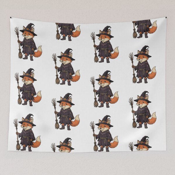 Item preview,  Cute Witch Fox – Magical Woodland Halloween - Fox Witch Riding a Broom designed and sold by SOUFIANE1991.