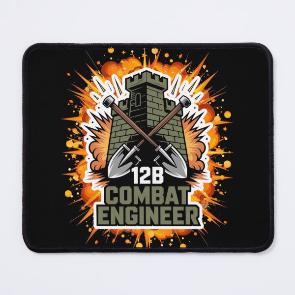 Item preview, 12B Combat Engineer — Castle Tower Emblem with Crossed Shovels and Massive Explosion Military MOS Graphic White Outline designed and sold by GFamilyC.
