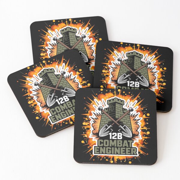 Item preview, 12B Combat Engineer — Castle Tower Emblem with Crossed Shovels and Massive Explosion Military MOS Graphic White Outline designed and sold by GFamilyC.