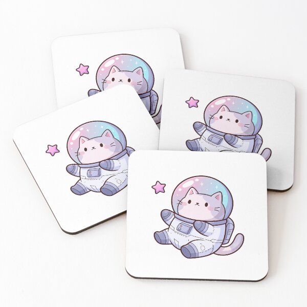 Item preview, Floating Kawaii astronaut cat with pink star designed and sold by Artdavesalzburg.