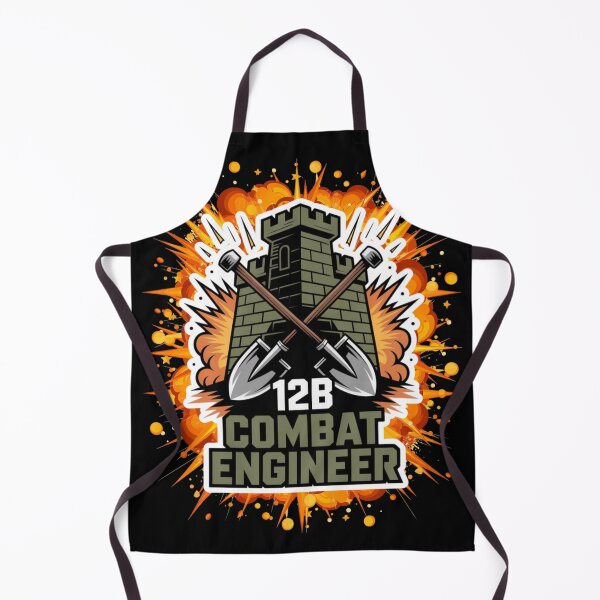 Item preview, 12B Combat Engineer — Castle Tower Emblem with Crossed Shovels and Massive Explosion Military MOS Graphic White Outline designed and sold by GFamilyC.