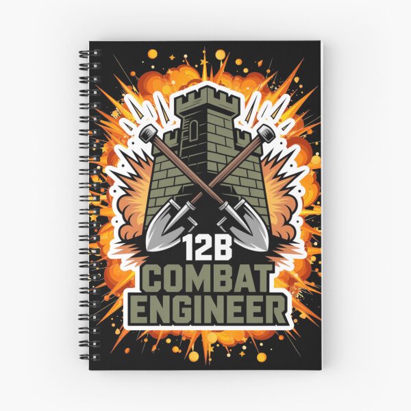 Item preview, 12B Combat Engineer — Castle Tower Emblem with Crossed Shovels and Massive Explosion Military MOS Graphic White Outline designed and sold by GFamilyC.