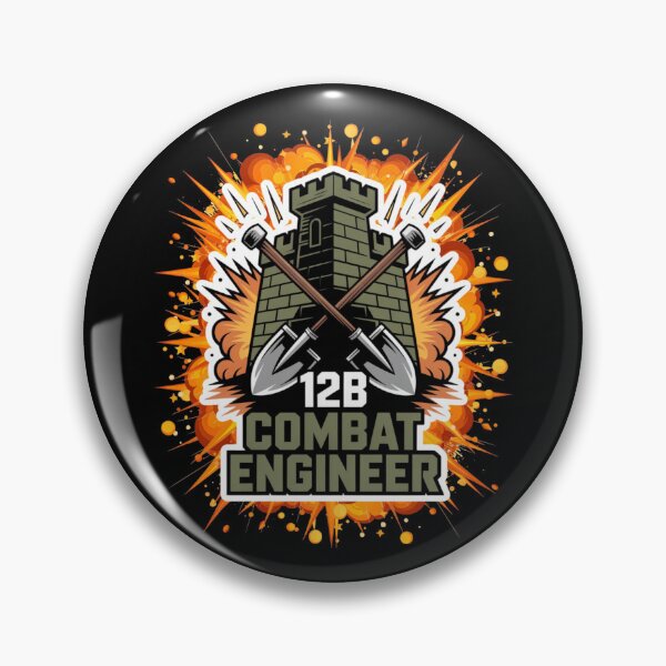 Item preview, 12B Combat Engineer — Castle Tower Emblem with Crossed Shovels and Massive Explosion Military MOS Graphic White Outline designed and sold by GFamilyC.