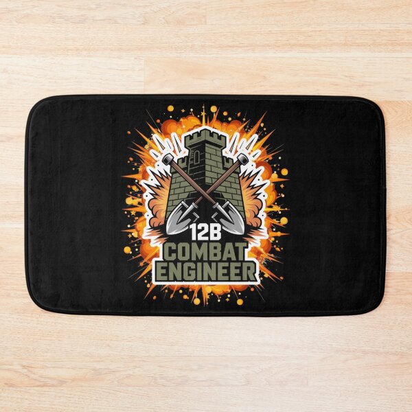 Item preview, 12B Combat Engineer — Castle Tower Emblem with Crossed Shovels and Massive Explosion Military MOS Graphic White Outline designed and sold by GFamilyC.