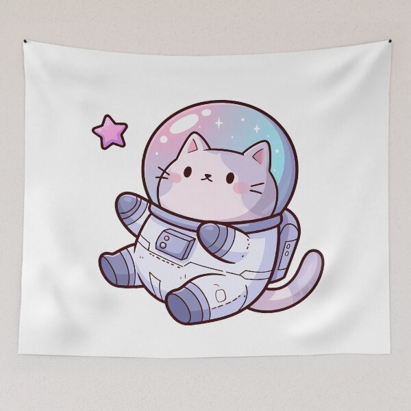 Item preview, Floating Kawaii astronaut cat with pink star designed and sold by Artdavesalzburg.