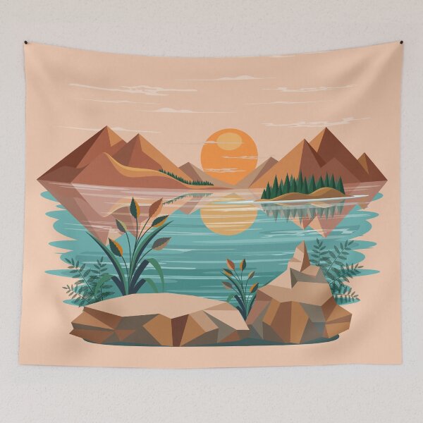 Item preview, Peaceful Mountain Lake Sunset Landscape designed and sold by BluedarkArt.
