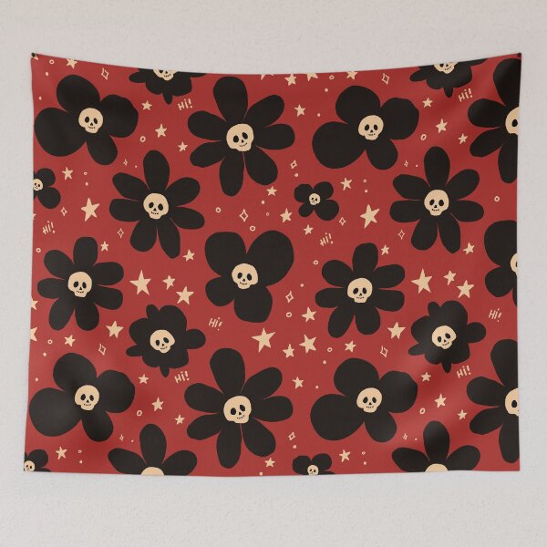 Item preview, Blood Red Skull Flower Halloween Pattern designed and sold by imaniko.