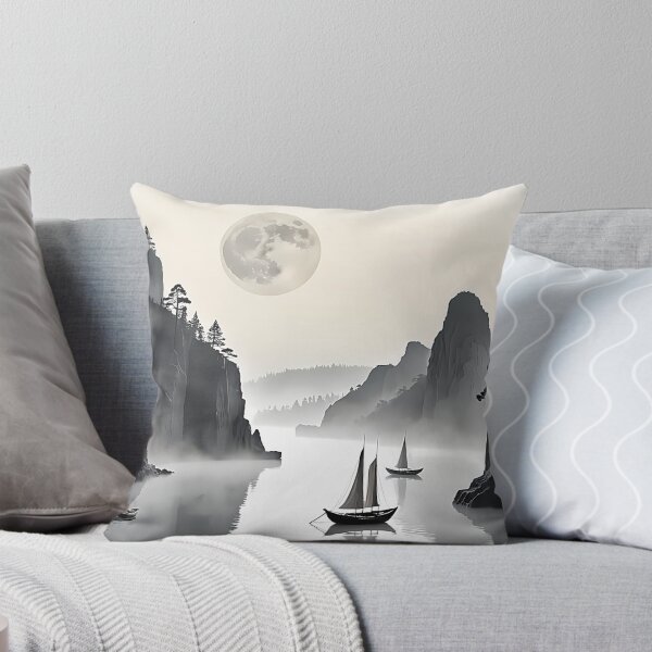 Item preview, Korean Traditional Sumi-e Landscape under Full Moon designed and sold by CuteSlothWorld.