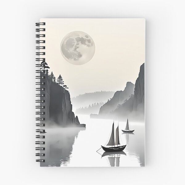 Item preview, Korean Traditional Sumi-e Landscape under Full Moon designed and sold by CuteSlothWorld.