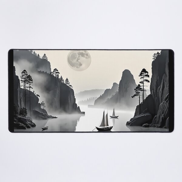 Item preview, Korean Traditional Sumi-e Landscape under Full Moon designed and sold by CuteSlothWorld.