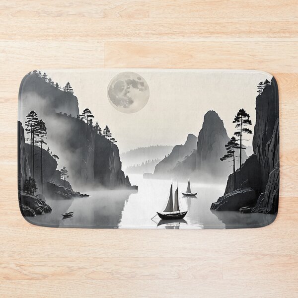 Artikelvorschau, Koreanische traditionelle Sumi-e-Landschaft bei Vollmond entworfen und verkauft von CuteSlothWorld.