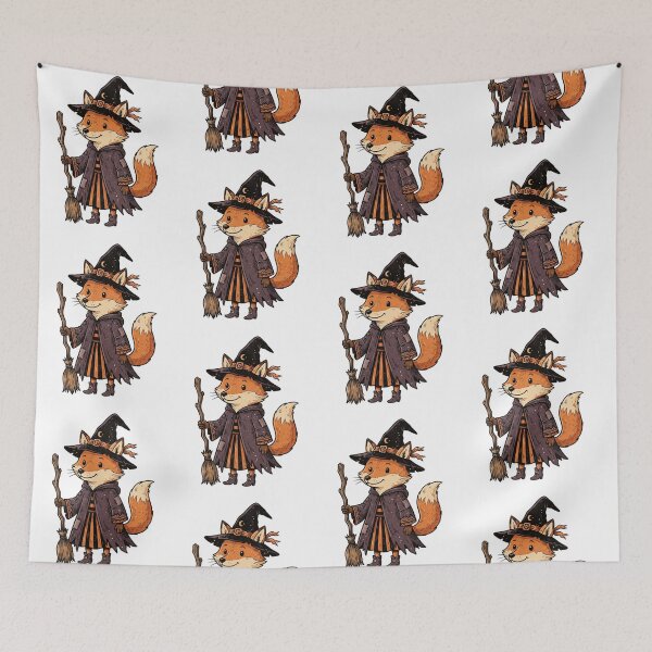 Item preview, Cute Witch Fox – Magical Woodland Halloween - Fox Witch Riding a Broom designed and sold by SOUFIANE1991.