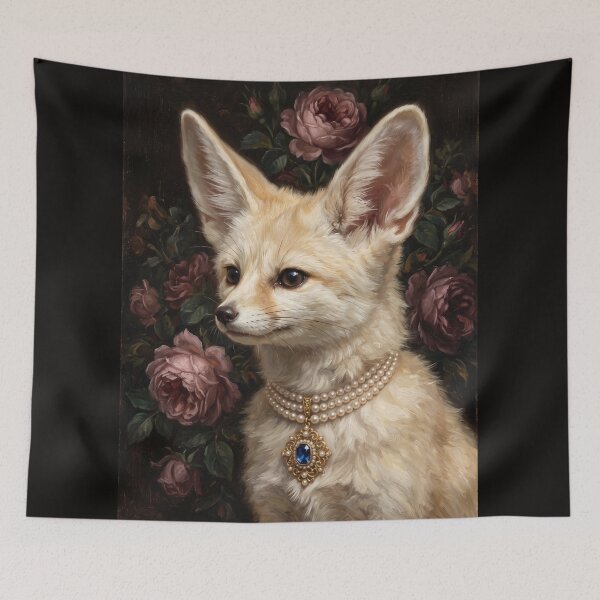 Item preview, Vintage Fennec Fox Vintage Rose Portrait designed and sold by The Real Beast Art.