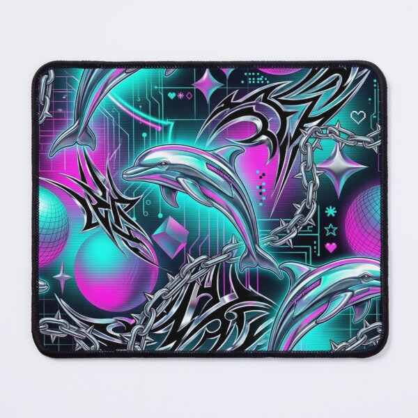 Item preview, Spiked Chains & Chrome Dolphins Y2K Cyber Pattern designed and sold by StickVerse by Owais.