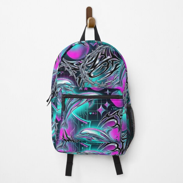 Item preview, Spiked Chains & Chrome Dolphins Y2K Cyber Pattern designed and sold by StickVerse by Owais.