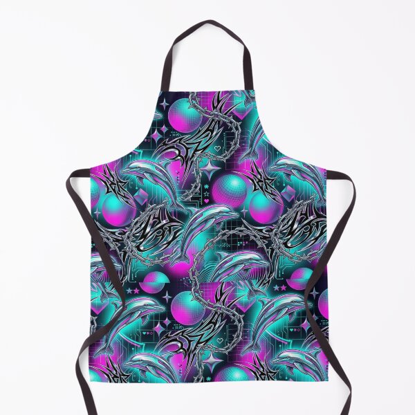 Item preview, Spiked Chains & Chrome Dolphins Y2K Cyber Pattern designed and sold by StickVerse by Owais.