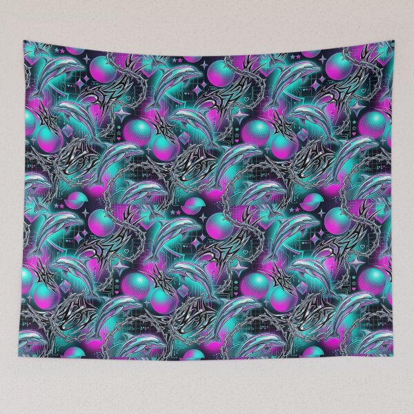 Item preview, Spiked Chains & Chrome Dolphins Y2K Cyber Pattern designed and sold by StickVerse by Owais.