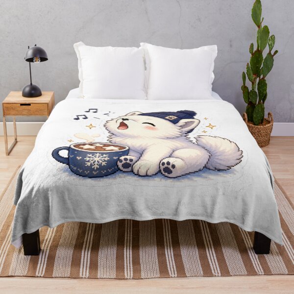 Item preview, Cozy White Wolf Pup Howl and Hot Cocoa designed and sold by CozyPixel-J.