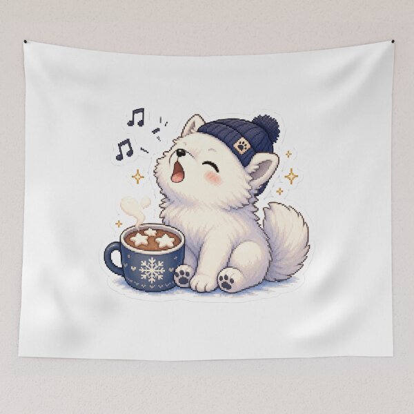 Item preview, Cozy White Wolf Pup Howl and Hot Cocoa designed and sold by CozyPixel-J.
