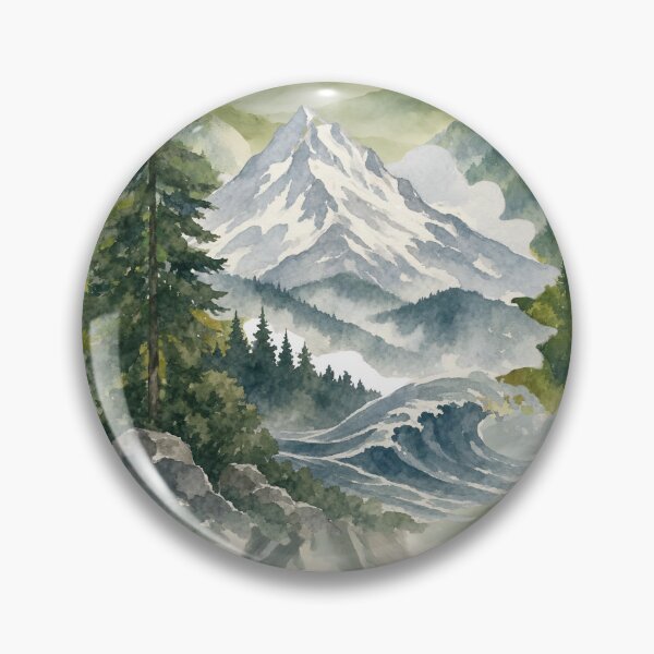 Item preview, Majestic Pine Mountain Lake Landscape Watercolor Art designed and sold by ​Jyoti Digital Artist.
