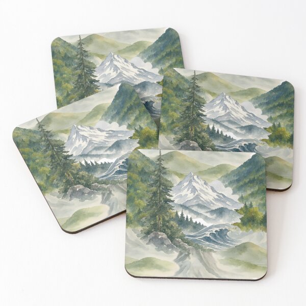 Item preview, Majestic Pine Mountain Lake Landscape Watercolor Art designed and sold by ​Jyoti Digital Artist.