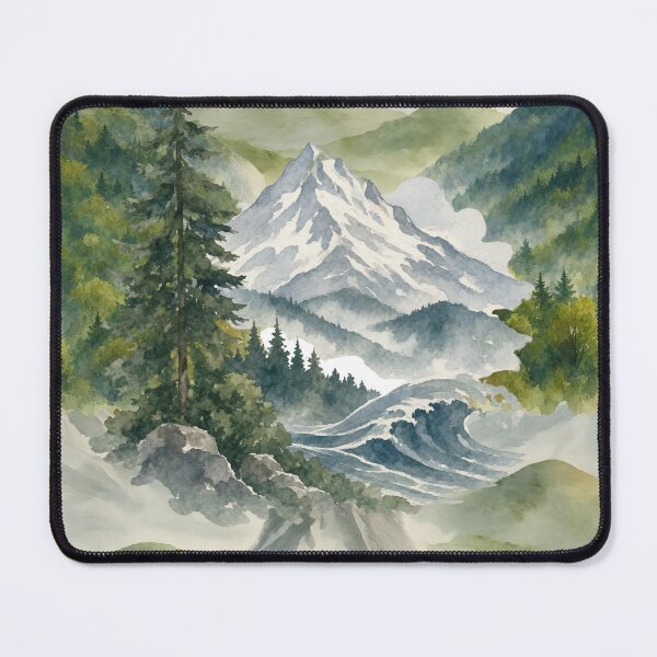 Item preview, Majestic Pine Mountain Lake Landscape Watercolor Art designed and sold by Jyoti Digital Artist.