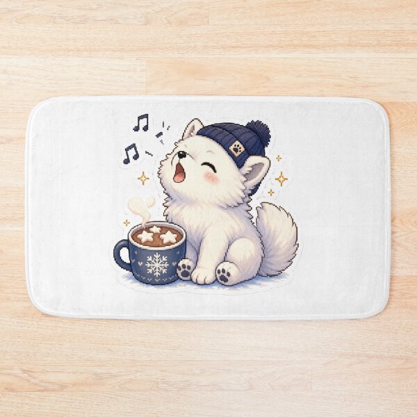 Item preview, Cozy White Wolf Pup Howl and Hot Cocoa designed and sold by CozyPixel-J.