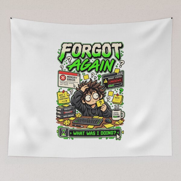 Item preview, Forgot Again – Retro Pixel Memory Error Humor designed and sold by Mad Factory Designs.