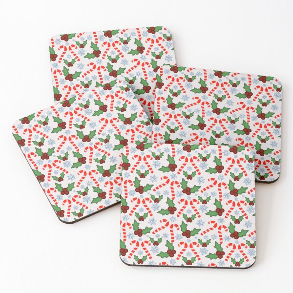 Artikelvorschau, Weihnachtliches Zuckerstangenmuster mit Stechpalmenbeeren – Festliches Geschenkdesign in Rot und Grün mit Schneeflocken entworfen und verkauft von HopeAndHustle.