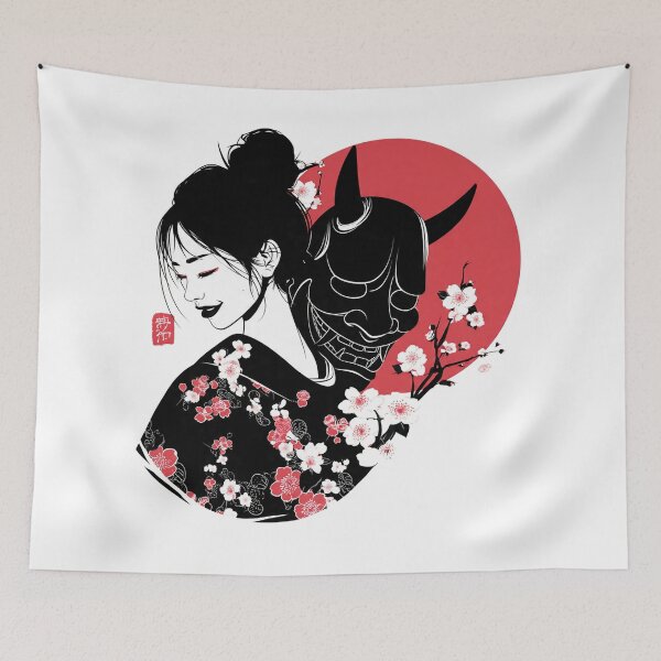 Item preview, japanese hannya mask red moon designed and sold by chickencute.