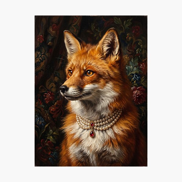Item preview, Noble red fox with ruby teardrop necklace designed and sold by Real Beast Art.